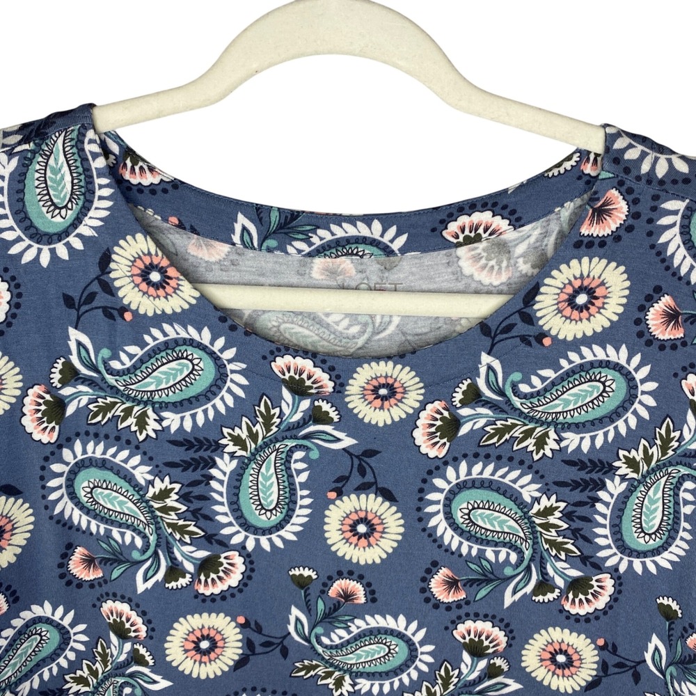 Loft Outlet Blue Paisley Floral Scoop Neck Cap Sleeve Blouse Medium - Picture 4 of 11
